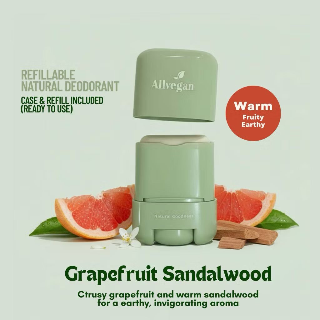 ALLVEGAN Refillable Natural Deodorant Stick - Case & Refill Included (Ready to use)