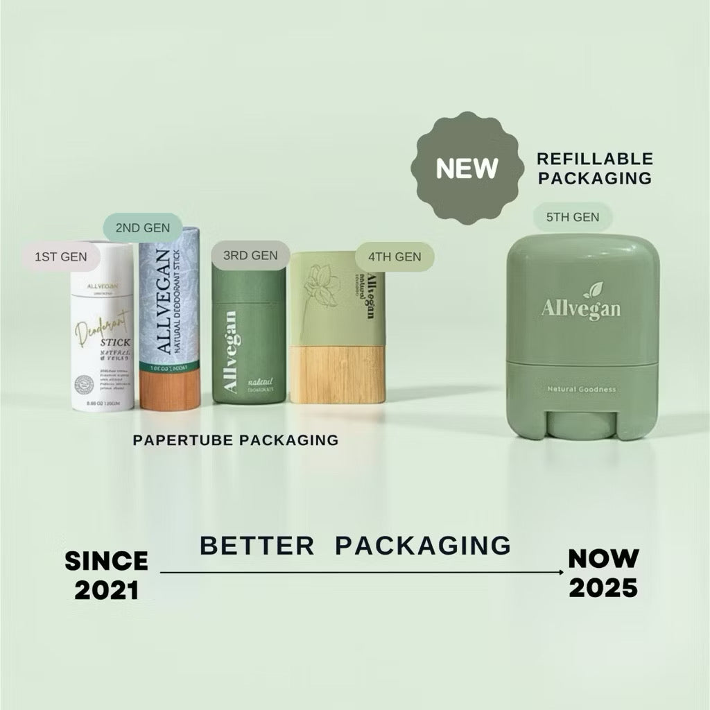 ALLVEGAN Refillable Natural Deodorant Stick - Case & Refill Included (Ready to use)