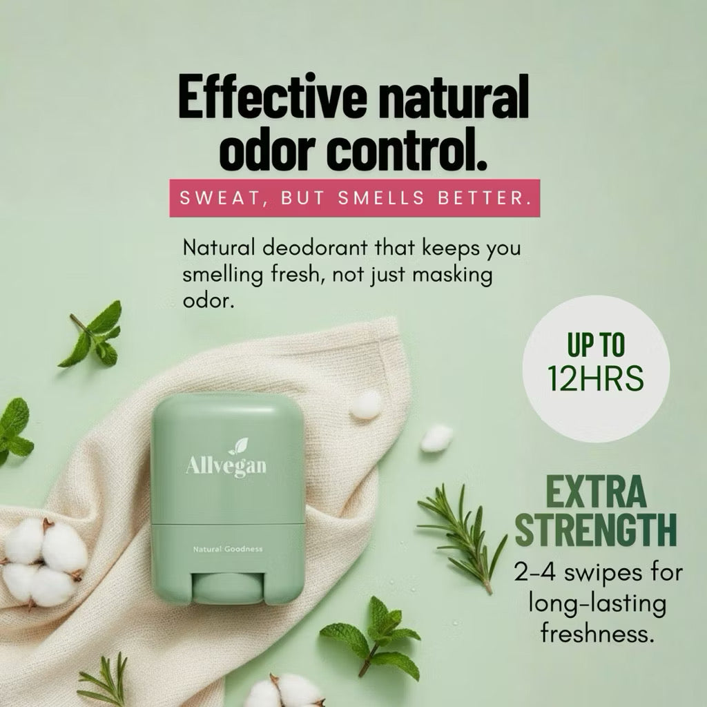 ALLVEGAN Refillable Natural Deodorant Stick - Case & Refill Included (Ready to use)