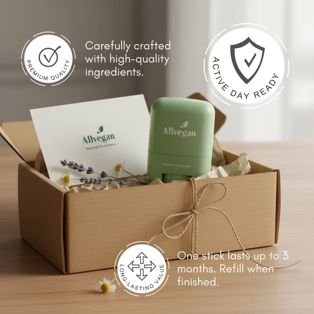 ALLVEGAN Refillable Natural Deodorant Stick - Case & Refill Included (Ready to use)