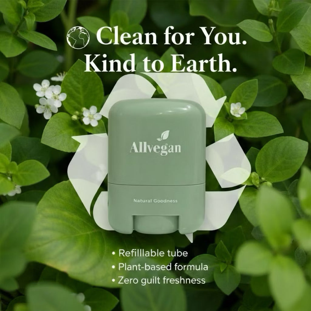 ALLVEGAN Refillable Natural Deodorant Stick - Case & Refill Included (Ready to use)