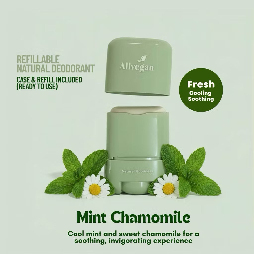 ALLVEGAN Refillable Natural Deodorant Stick - Case & Refill Included (Ready to use)