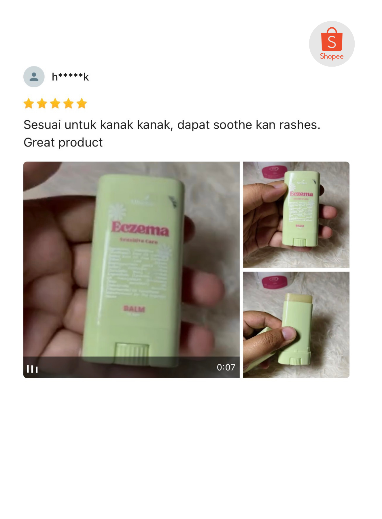 allvegan natural eczema balm stick