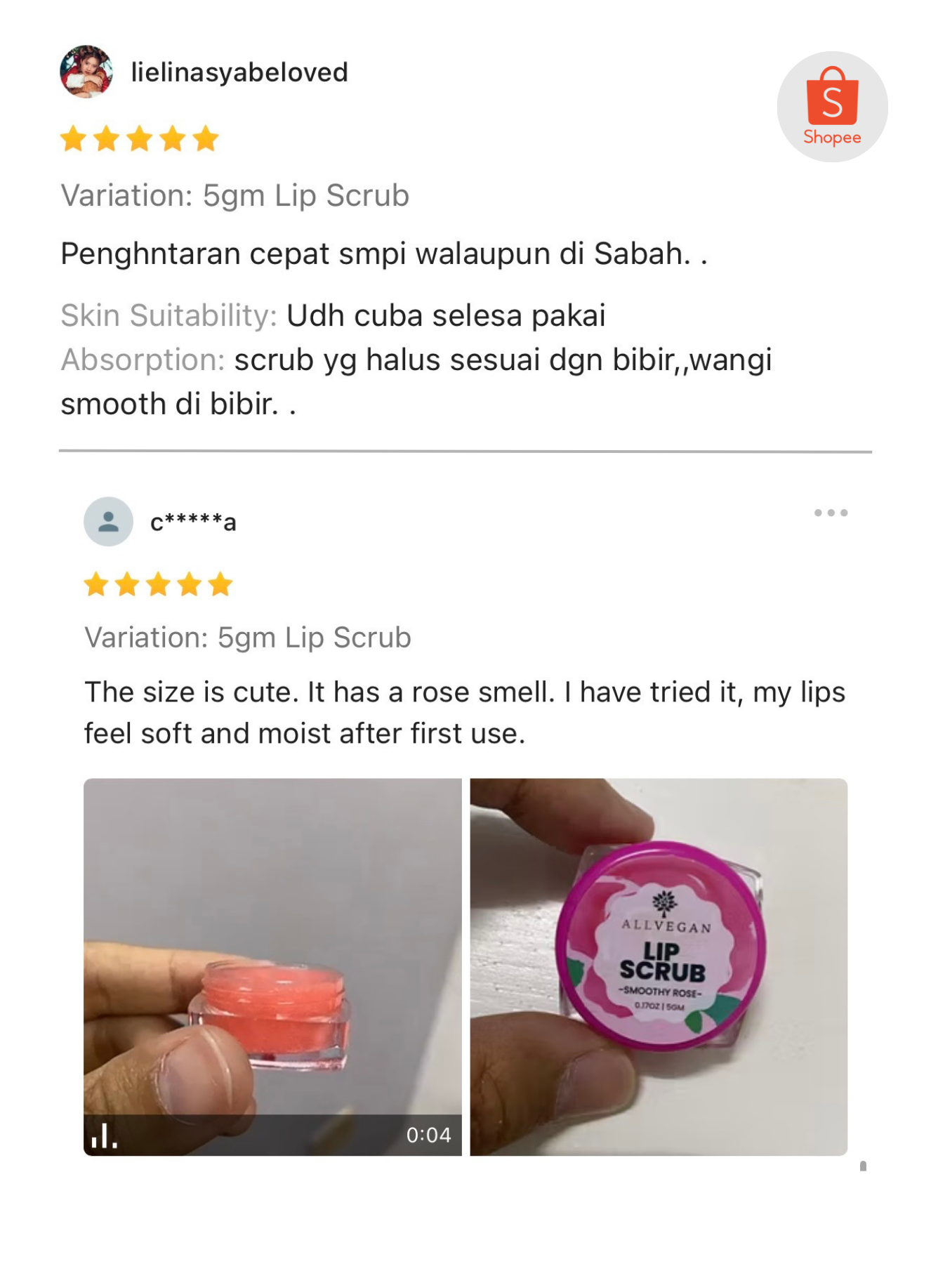 allvegan smoothy rose natural lip scrub