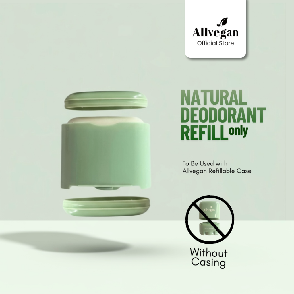 allvegan refillable natural deodorant stick case & refill included (ready to use)
